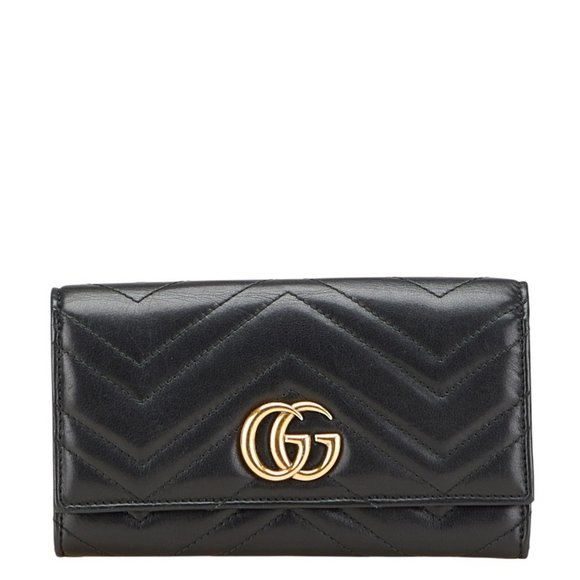 Gucci GG Marmont Long Wallet 443436 Black Leather Women's GUCCI